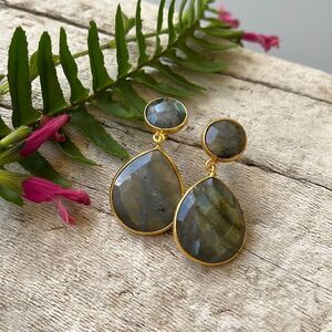 SAVVY CIE JEWELS, VERMEIL DOUBLE DROP LABRADORITE EARRINGS   NWT